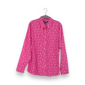 Lands' End Pink Paisley No Iron Supima Long Sleeve Button Up Shirt